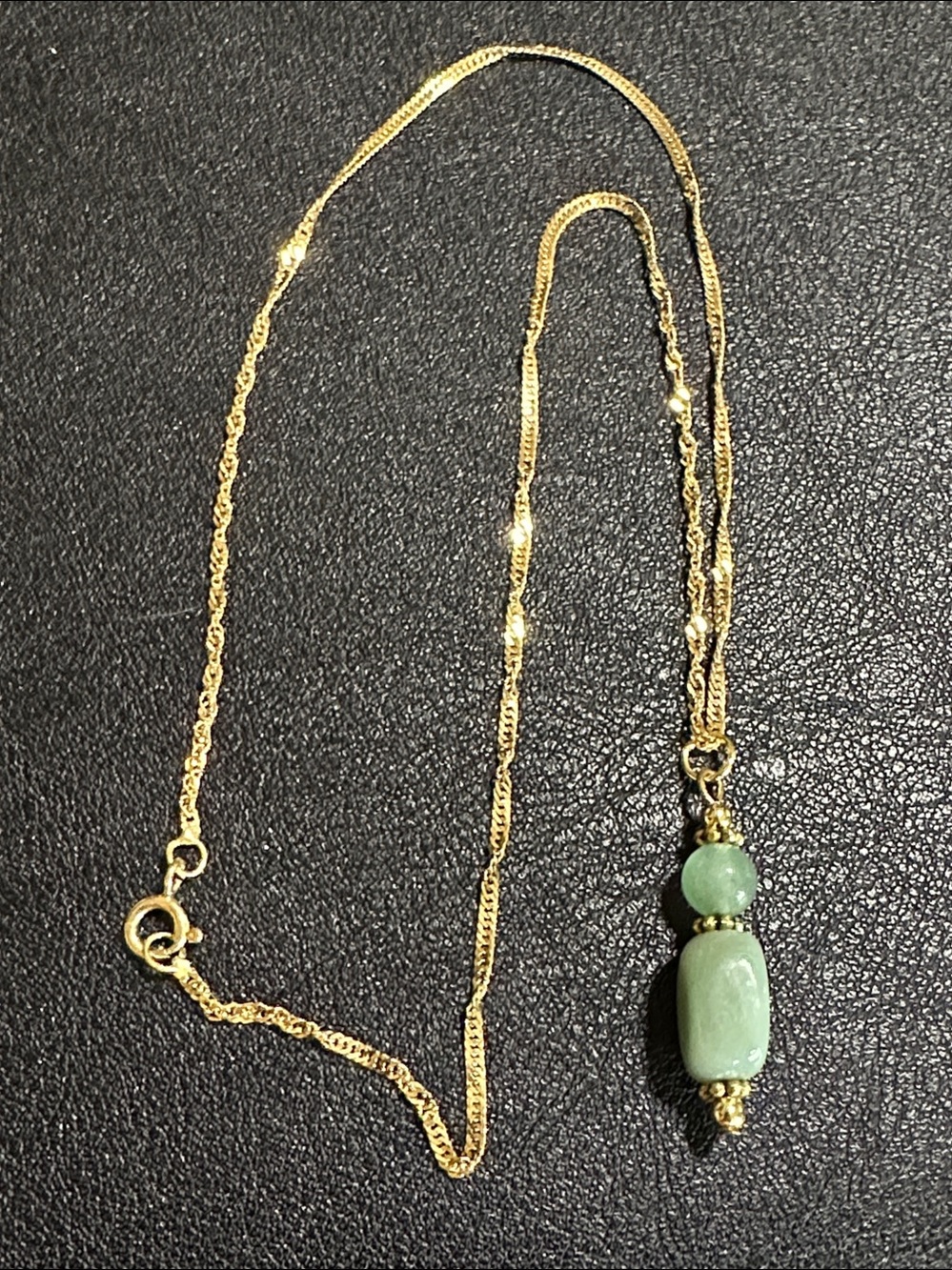 European 750 Gold Flat Link Twist Chain Artisan Natural Stone Pendant Necklace - Picture 8 of 12